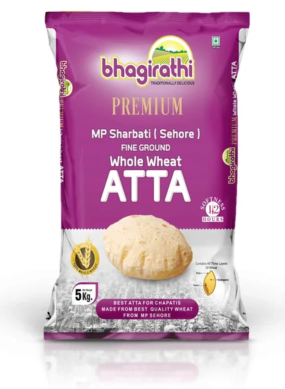 Bhagirathi Premium MP Sharbati Whole Wheat Atta (प्रीमियम गव्हाचे पीठ) pack